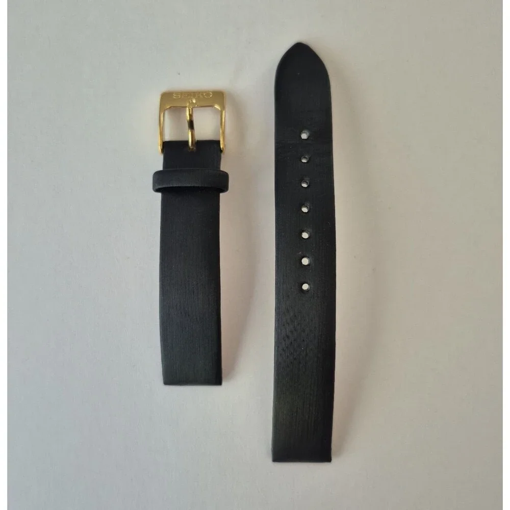 Genuine Seiko 15mm Black Leather Watch Band Strap LODL B Fits SWR079/SWR080 Tank